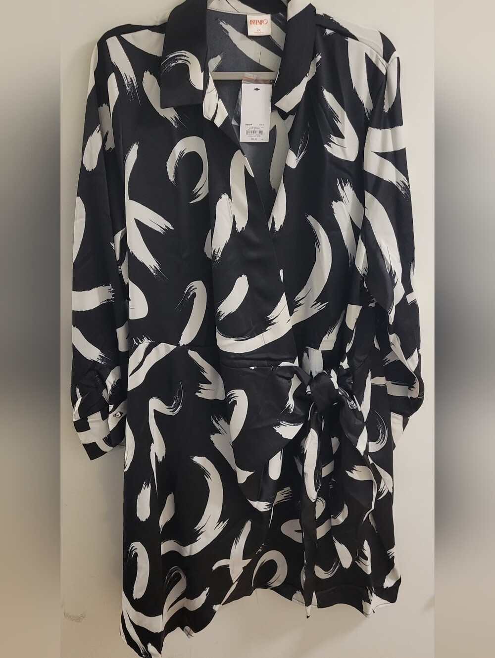 Kohl's Black and White Abstract Brushstroke Wrap Dress 2X